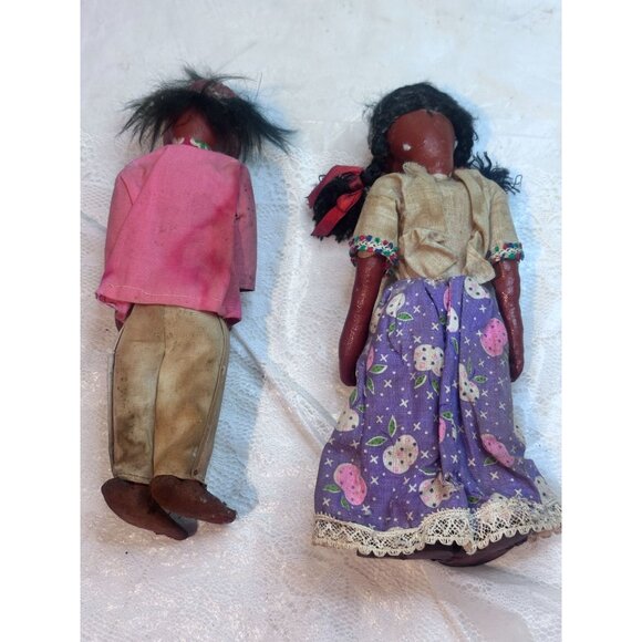 Vtg Mexican Gourd Doll Handmade Paper Mache Folk Art Girl and Boy  Pet READ - Picture 2 of 16